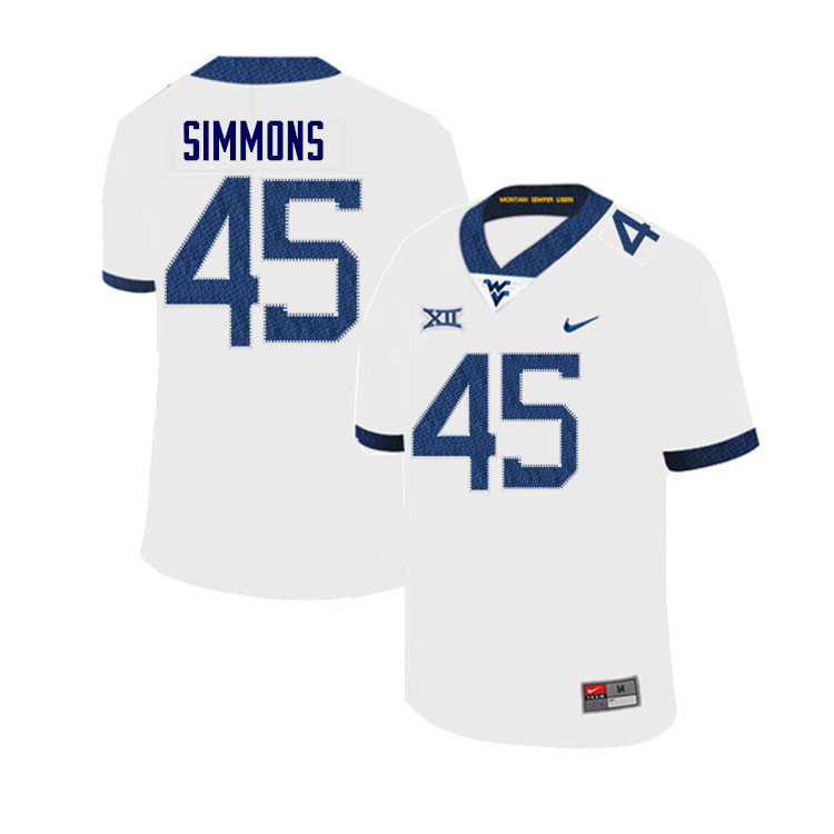 NCAA Men's Taurus Simmons West Virginia Mountaineers White #45 Nike Stitched Football College Authentic Jersey FG23V76SX